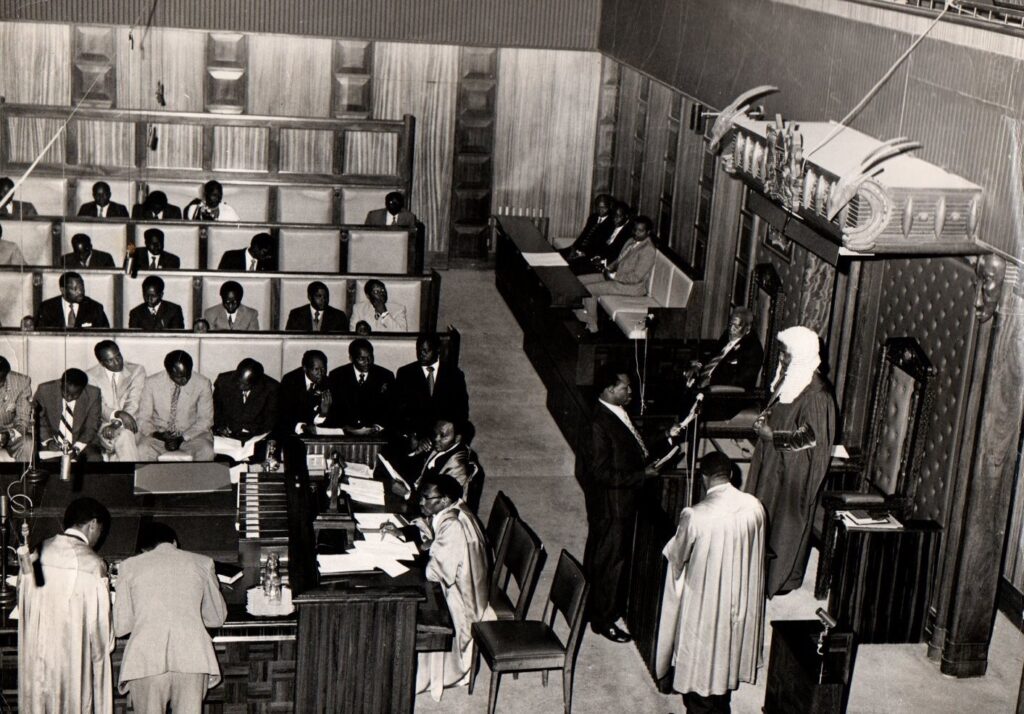 Kihika Kimani being sworn in as MP in 1974